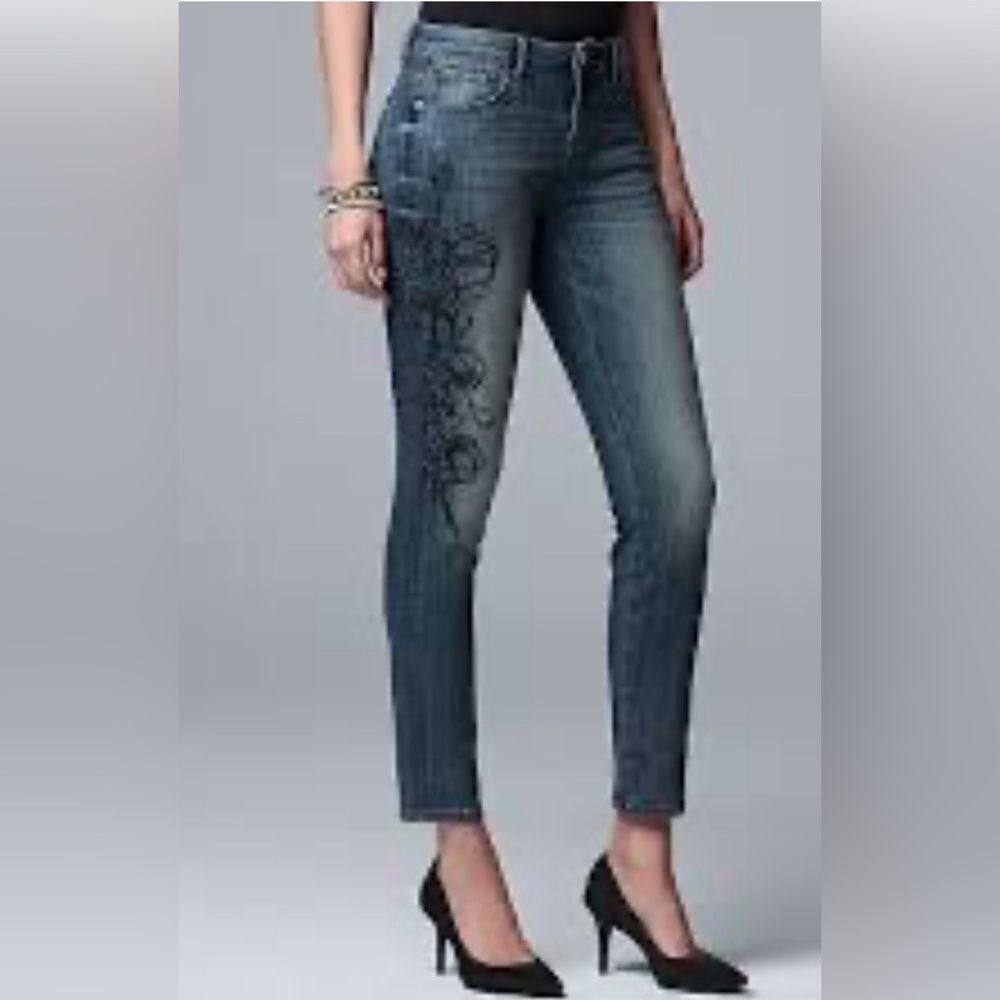 Simply Vera Vera Wang Skinny Embroidered Mid‎ Rise Black Jean sz 4